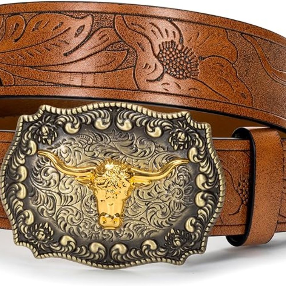 Rodeo cowboy belt metal buckle western jean belt - Picture 4 of 7